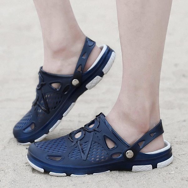 Herre Clogs Hagesandaler Lette Hageclogs for Herre Sommerslippers Casual Mules Utendørs Basseng Strand Blå Svart 9UK