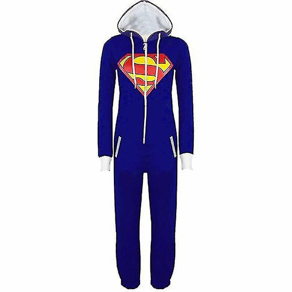 Ny Voksen Superhelt Cosplay Pyjamas Unisex Blå Sort Bat Mønster Rolle Onesie Efterår Vinter Hoodie Enkelt Stykke Sovejakke Hjemmetøj Høj Kvalitet Blue M