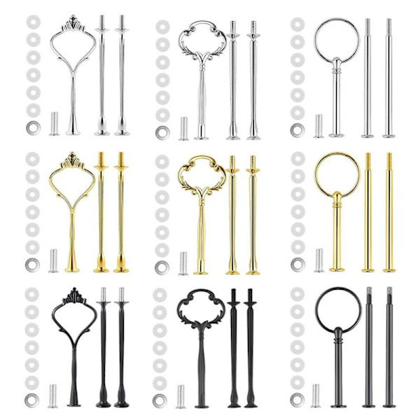 9 Sæt Kageopsats Hardware Kit Etagefad Hardware Beslag til Kageopsats, 3 Etagers Kageopsats Beslag