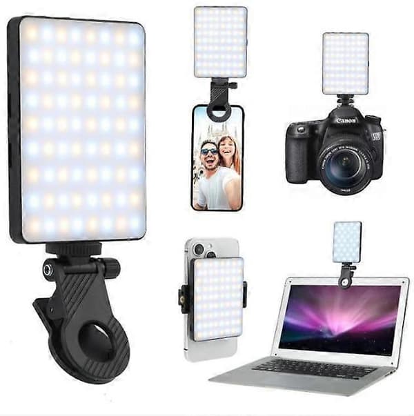 Selfie-lys med front- og bagside telefonclips, høj effekt 60 LED 2000mAh genopladelig CRI 95+, 3 lystilstande, bærbart clip-on lys,
