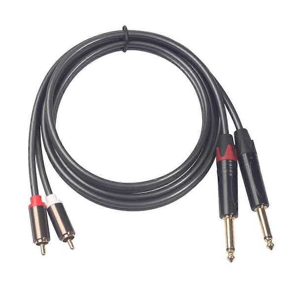 2X Dobbel 6.35 til 2rca Kabel 5ft, Dobbel 6.35mm 1/4 tomme Hann til 2 RCA Hann RCA