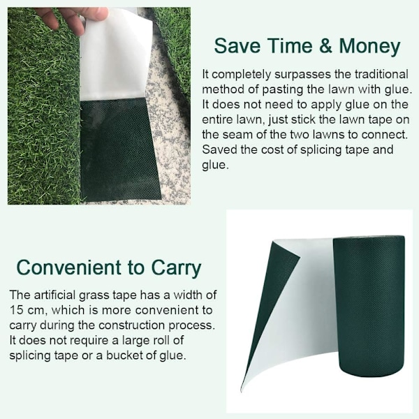 Konstgräsfogtejp 5M X 15CM Självhäftande Astro Turf Tejp Utomhus Grön Fixeringsfogtejp