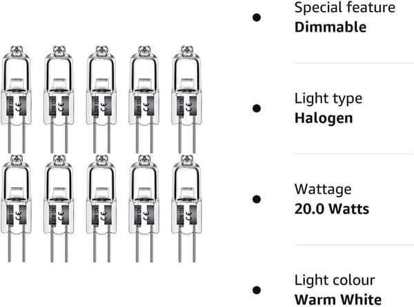 G4 halogenlampor 20W 12V - Varmvit - 10-pack 20W 10pcs