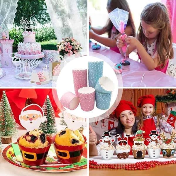 Cupcakeforme, 100 stk. Muffinforme Muffins Cupcake Cupcake Wrappers Papir Engangs Kage Bagekop Muffins Bageforme til Fødselsdag (Blå Pink)