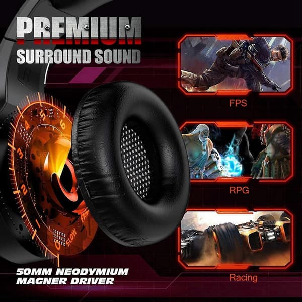 Gaming Headset Med Stereo Surround Sound Mikrofon LED Lys Støjreducerende Over-Ear Hovedtelefoner Til