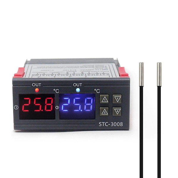 2x Stc-3008 Dubbel Digital Inkubator Termostat Display Temperaturregulator 12v