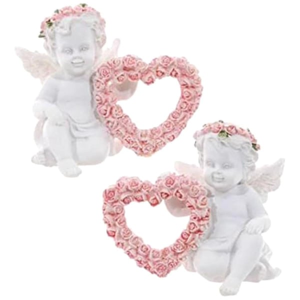 Harpiks Ornamenter Angel Resin Statue Med Kærlighed Hjerteformet Krans Figur Skulptur Til Valentines