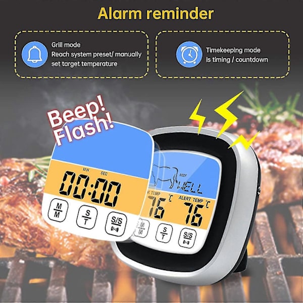 Digital kötttermometer, LCD-display BBQ-termometer med matlagningstimer för grill, ugn, BBQ, matlagning, rökare