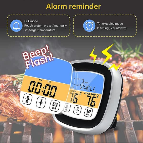 Digitalt Kødtermometer, LCD-display BBQ Termometer Med Madlavningstimer Til BBQ, Ovn, Grill, Madlavning, Ryger