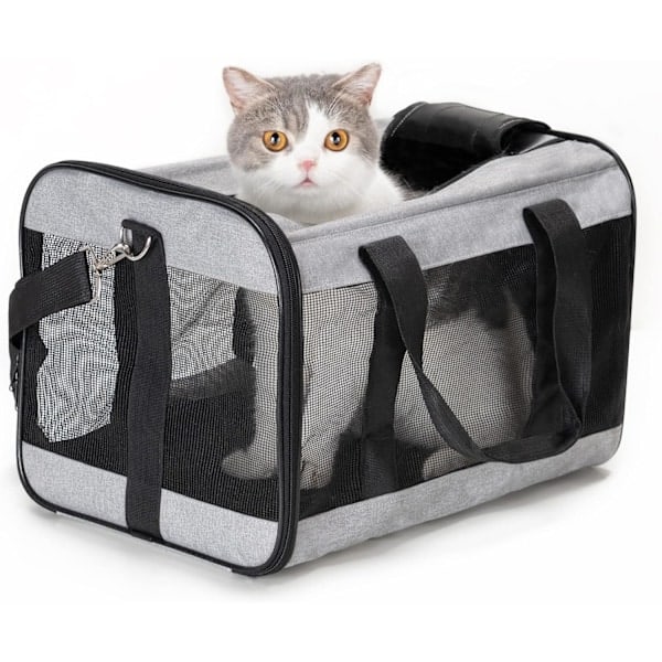 Kæledyrstransportkasse, Blødt Kattebur, Foldbart, Holdbart, Godkendt til Fly, Rejsevenligt (42*28*28 cm, Grå) grey