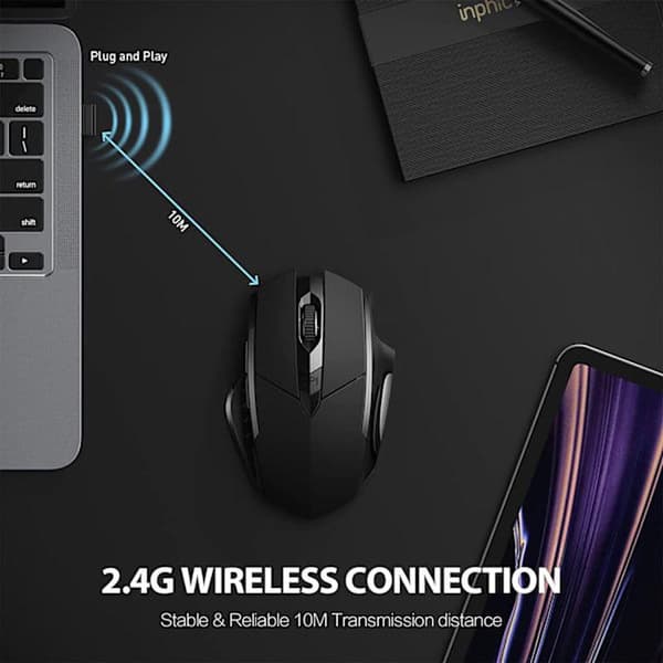 Trådløs computermus – 2.4G genopladelig til hjem og kontor, sort