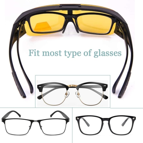 Natkørselsbriller - Gule vendbare linser til mænd og kvinder Let at bære over briller