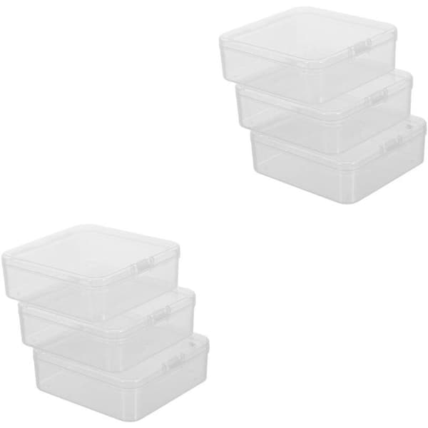 6-Dels Opbevaringsboks i Plast med Hængsler, Mini Hængsler, Transparent Rektangulær Organizerboks til Diverse Genstande