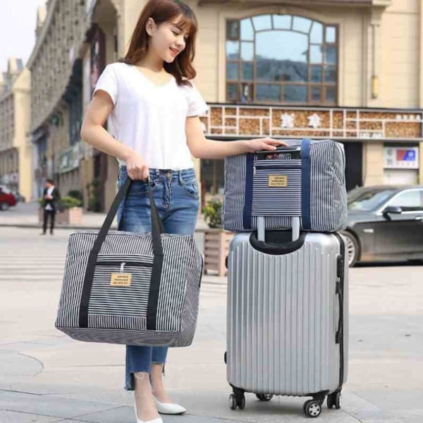 Ultralätt resväska i nylon Vikbar resväska Vattentät organizer för resväska (Blue Stripes resväska)