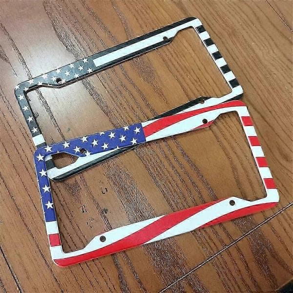 1 stk. bildele rustfrit stål USA flag nummerpladeramme til USA Canada standard bilnummerpladeholder Black