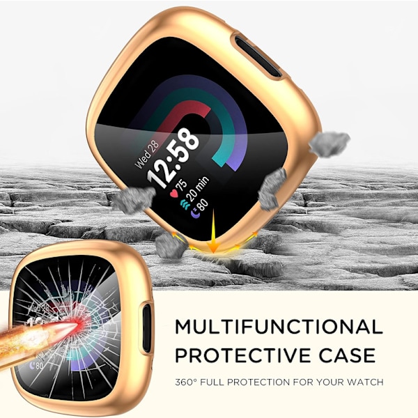 Diruite 4-pack fodral för Fitbit Versa 4/Sense 2 skärmskydd, HD stöttåligt mjukt TPU fullständigt skydd skärmskyddsfodral för Fitbit V Black+Silver+Rose Gold+Clear
