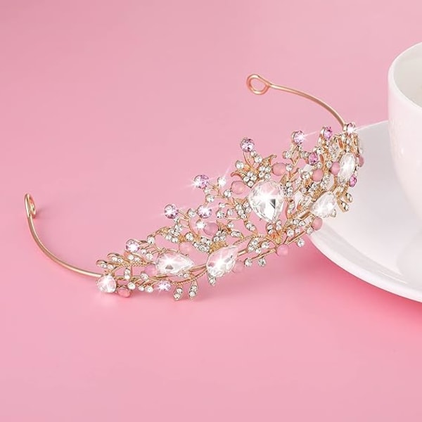 Abeillon prinsessatiaarat tytöille, tekojalokiviä kristallitiaraprinsessakruunu, vaaleanpunainen tiarahiuspanta Hiustarvikkeet syntymäpäiväjuhlalahjat