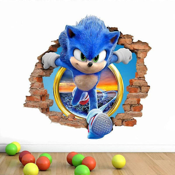 Sonic väggdekor sticker, tecknad bakgrundsvägg för barnrum
