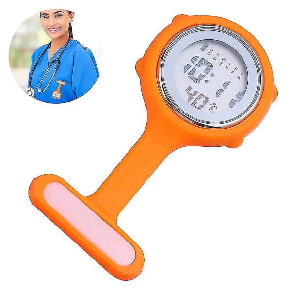 Elektronisk multifunktionelt sygeplejerske ur Silikone sygeplejerske ur Lysende alarm kronograf digitalt brystur Orange