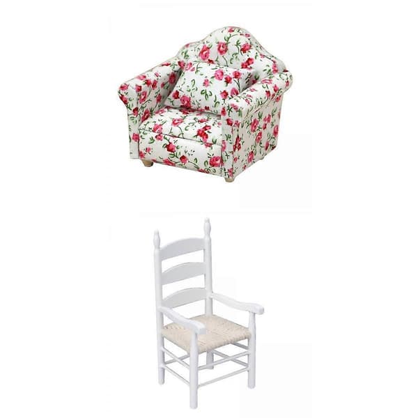 Modern 1:12 Skala Mini Enkel Soffa Vit Stol Modell Sovrumsprydnader