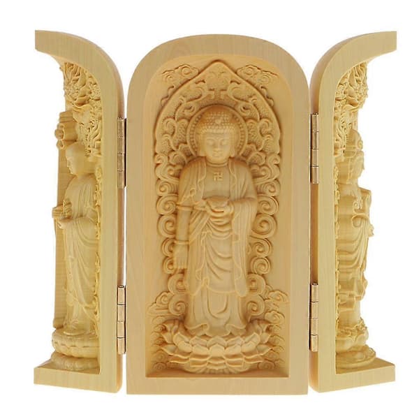 2x Buddha-statue utskåret skulpturdekorasjon laget av buksbom