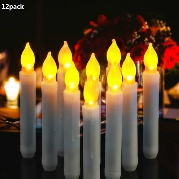 LED-lys - Lange lysestake lys - Sett med 12 flammeløse LED-lys AA-batterilys 16,5X2 cm Lys for P