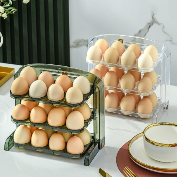 Eggbrett Plassbesparende 3-lags sammenleggbart kjøkken 24 spor Kjøleskapsdør Eggoppbevaringsboks Daglig bruk Green