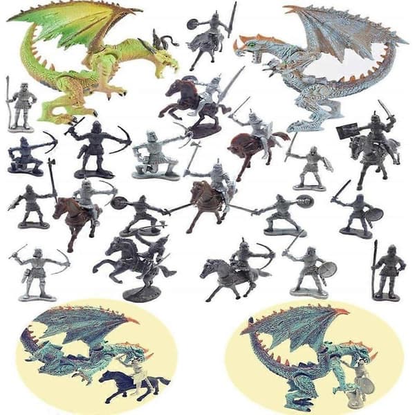 Sæt med 30 dragefigurer, riddere og heste Longziming, Multicolor
