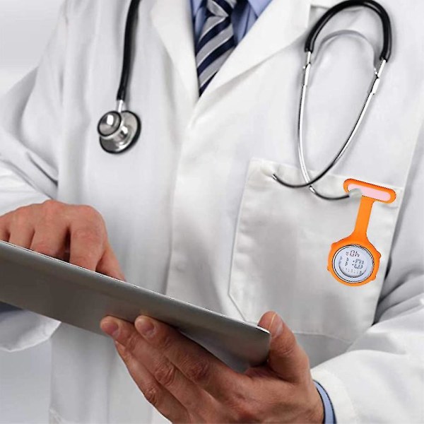 Elektronisk multifunktionelt sygeplejerske ur Silikone sygeplejerske ur Lysende alarm kronograf digitalt brystur Orange