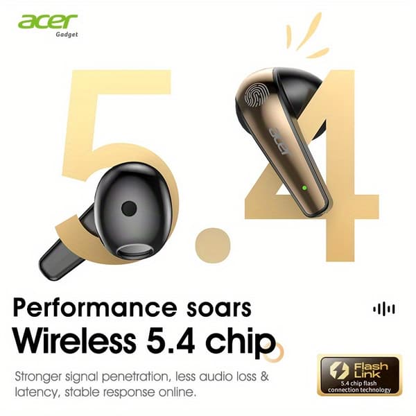 [Ægte Acer] TWS Trådløse Høretelefoner, Hi-Fi Højopløselig Dekodning 【Sort】