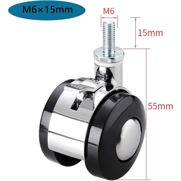 4 st vridbara hjul för möbler, M6 / M8 stolsvagn gängade hjul med broms zinklegeringshjul, för sängbord, fällbara bord, 1,5
