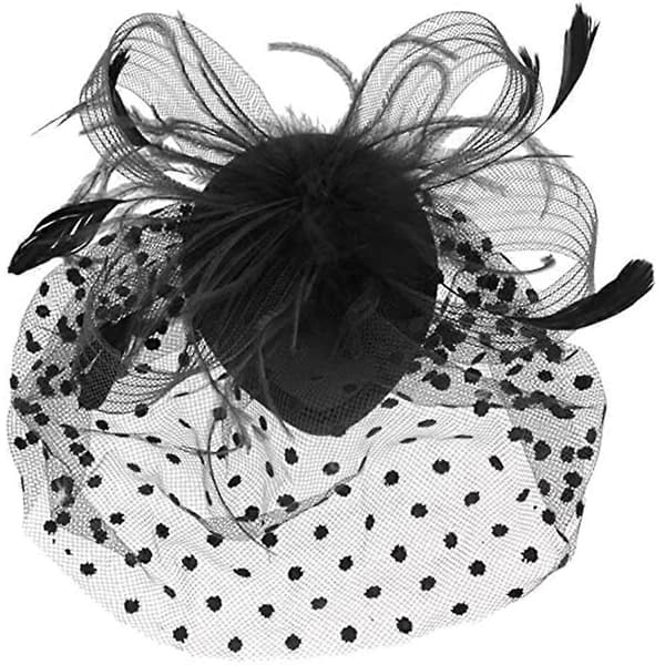 Fjær Fascinator Hodeplagg for Kvinner i Retro Stil Fuglebur Mesh Brudeslør (Svart) Black