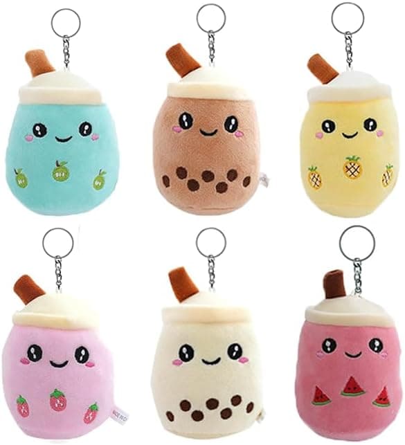 Mini-avaimenperät 6 kpl Bubble Tea -pehmoavaimenperä kawaii bubble tea -avaimenperät reppuihin boba tea squishmallow -pehmolelut