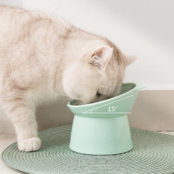 Ergonominen kissanruokakuppi kallistetulla muotoilulla estämään lemmikinruoan läikkymistä sisäkissoille Green