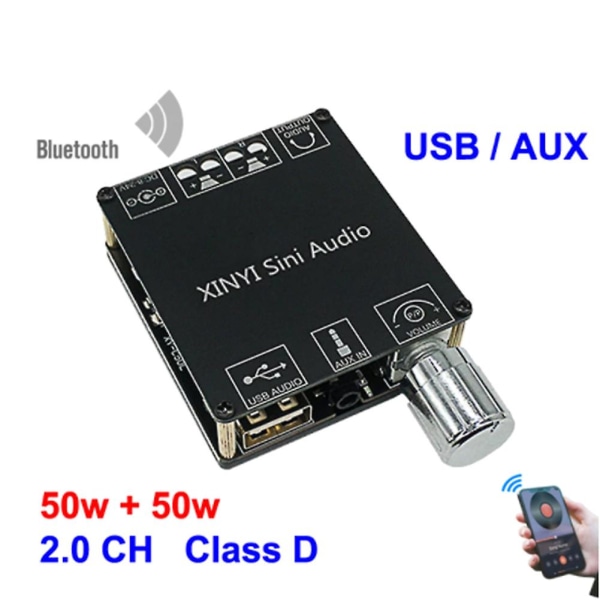2X50W Bluetooth 5.0 Strømforsterker Klasse D-lyd 10W-200W HiFi Stereo Trådløs musikkspiller USB Lydkort Digital AMP