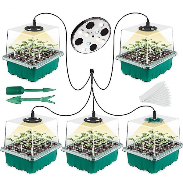 Nytt 5-pack Mini Växthuskit, Med Fullspektrum Sollampa, Inomhus Växthus Odlingsplats Med Lock Och Ventilation