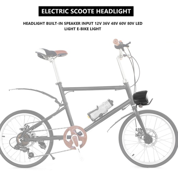 Ebike hovedlys innebygd høyttalerinngang 12v 36v 48v 60v 80v led lys E-sykkel lys og elektrisk Scoo-YUHAO black