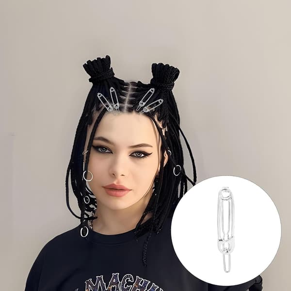 15 st Goth Hårklämmor, Goth Hårnålar Set Goth Håraccessoarer Gotiska Accessoarer Goth Accessoarer för Kvinnor, Säkerhetsnål Formad Hårklämma (Silver)