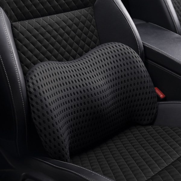 Lændestøtte, Memory Foam Lændestøtte til Bil, Kontorstol, Ergonomisk Strømlinet Ryglæn (Sort)