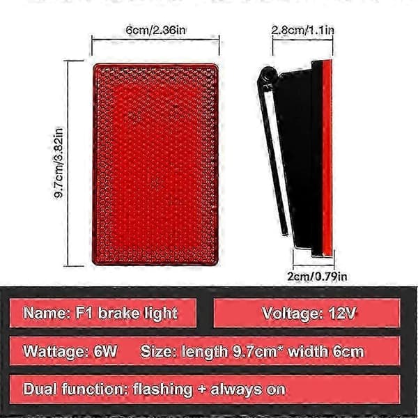 12V LED Baglygte til Biler - F1 Stil Strobe Bremselampe Red