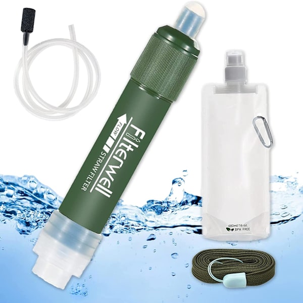 Greeshow Tragbarer Wasserfilter 0,01 Mikron - Outdoor Camping Survival Mit Powerbank