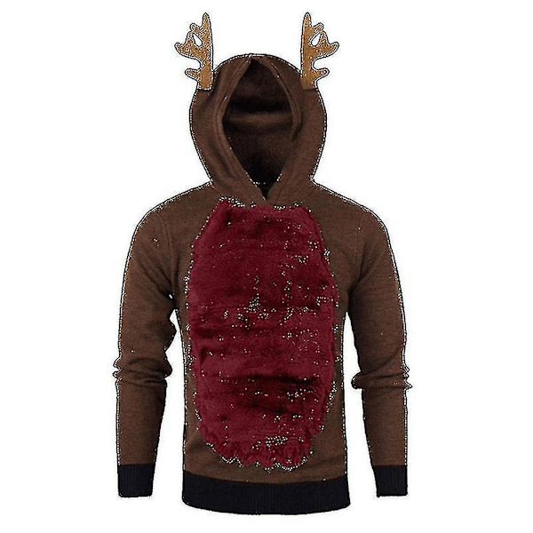 Miesten Jouluhuppari Huppari Paita Joulu Rudolph Poron Pullover Hihallinen Coffee Wine Red L