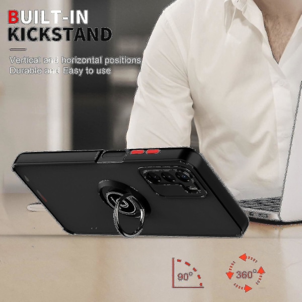 For Zte Blade A72 4g / V40 Vita Ring Holder Kickstand Telefonveske Bump Proof Pc + Tpu Hybrid Cover Black Red