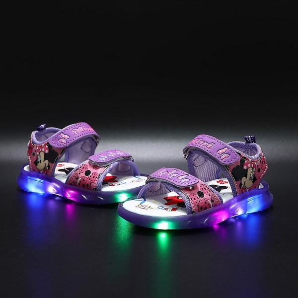 Mickey Minnie LED-ljus Casual Sandaler Flickor Sneakers Prinsessa Utomhusskor Barn Luminous Glow Baby Kids Sandaler Purple 25-Insole 15.5 cm