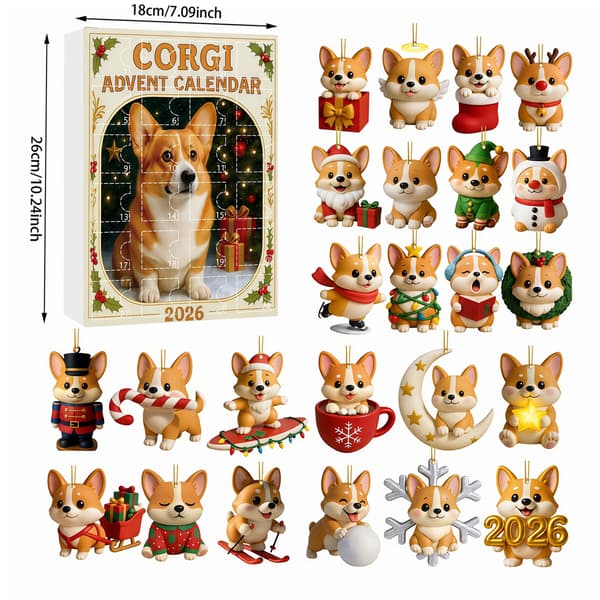 Corgi julekalender blind box - 24 mini-pynt i akryl til juletreet