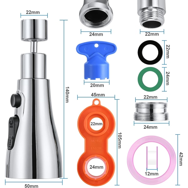 360° Rotating Spout, FM22 M24 Kitchen Faucet, Faucet, 3 Position Faucet Fixed Spray