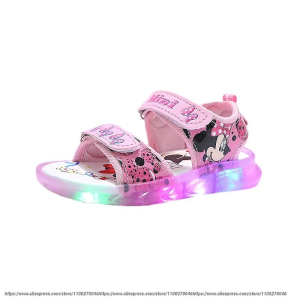 Mickey Minnie LED Light Casual Sandaler Jenter Sneakers Princess Outdoor Shoes Children's Luminous Glow Baby Barnesandaler Pink 22-Insole 14.0 cm