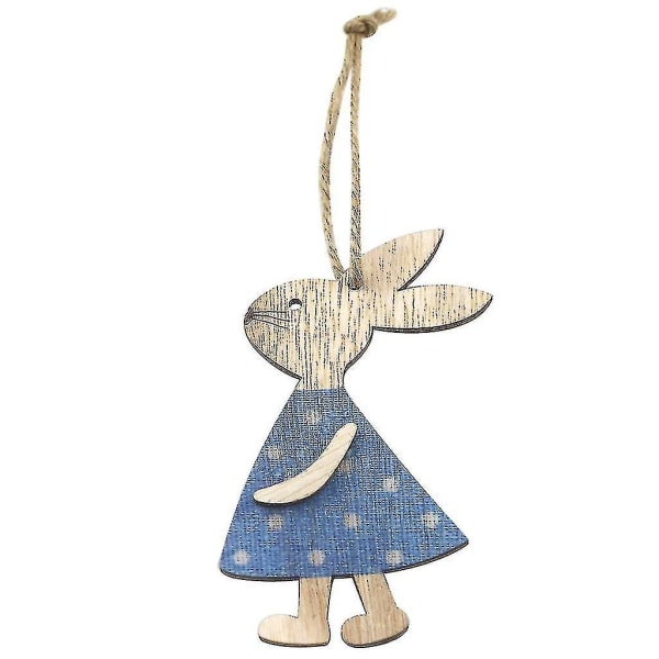 4 stk sett påskekanin treanheng Hengende maleri Bunny Wood Håndverk Gjør-det-selv-dekor Påskepynt til hjemmet Barn Gave 2022 BLUE