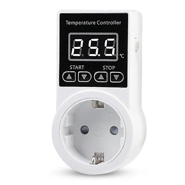 1 stk Termostat Stikkontakt med Sensor, Digital Temperaturstyring Stikkontakt, Vandafvisende Temperaturkontakt EU Stik