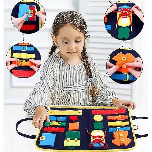Soft Fabric Educational \"Busy Board\", Sensory Learning Tool for Preschoolers
